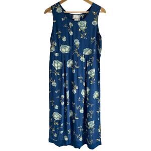 Vintage April Cornell Small Cottagecore Rose Floral Sun Dress Tiered Hem Blue‎